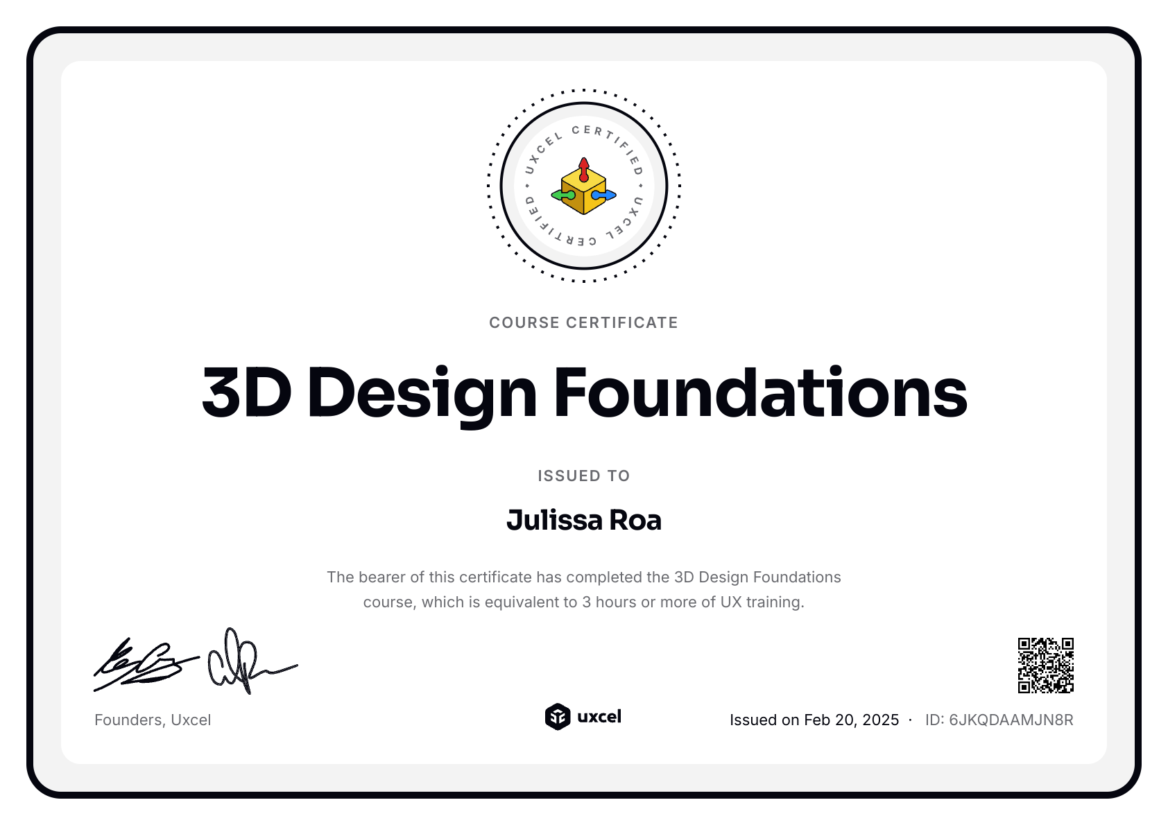 Julissa Roa's certificate